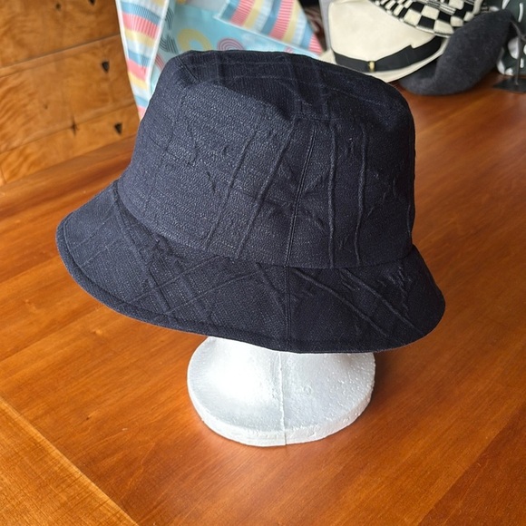 EUC DIOR womens dark blue denim bucket hat size 57 signature raised pattern - Picture 1 of 7